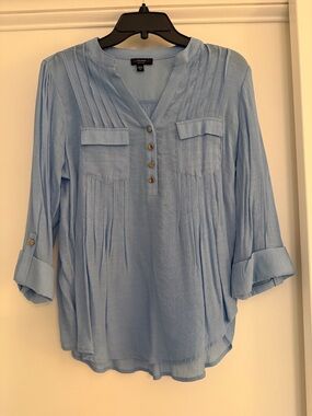 Cocomo Light Blue Pintuck Henley Blouse